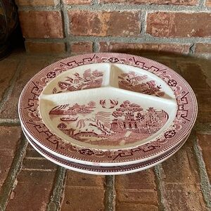 Vtg Willow Red Divided Grill Plates Made in Holland Set of 2